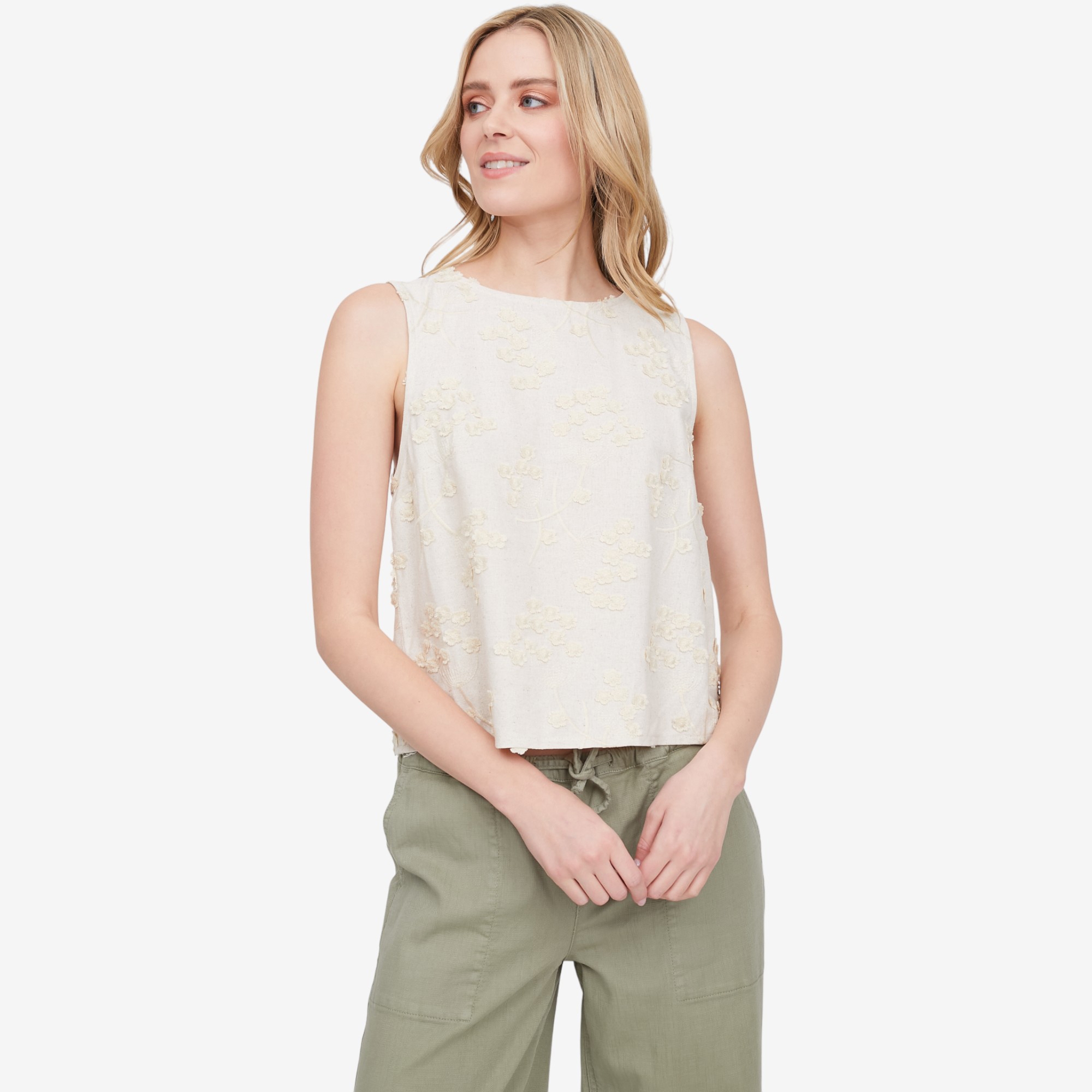 Apricot Dandelion Embroidered Linen Top - TSC.ca