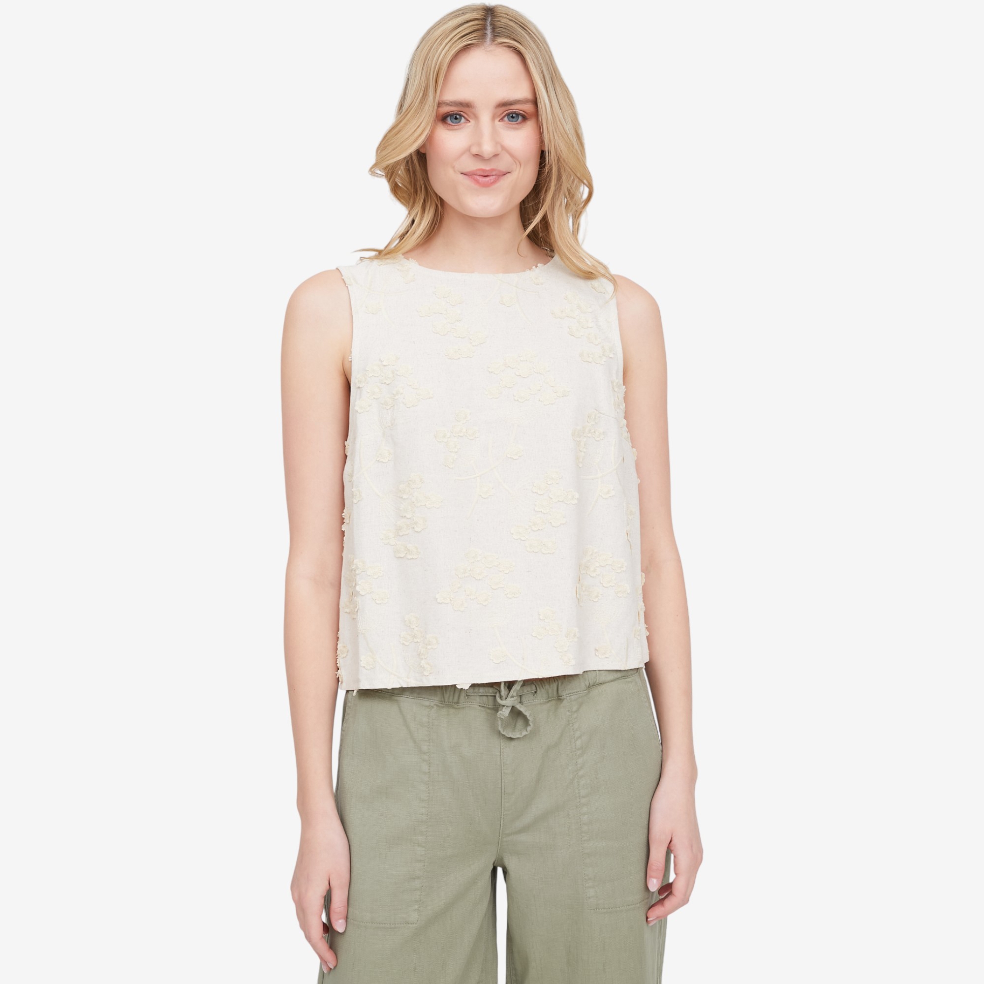 Apricot Dandelion Embroidered Linen Top - TSC.ca