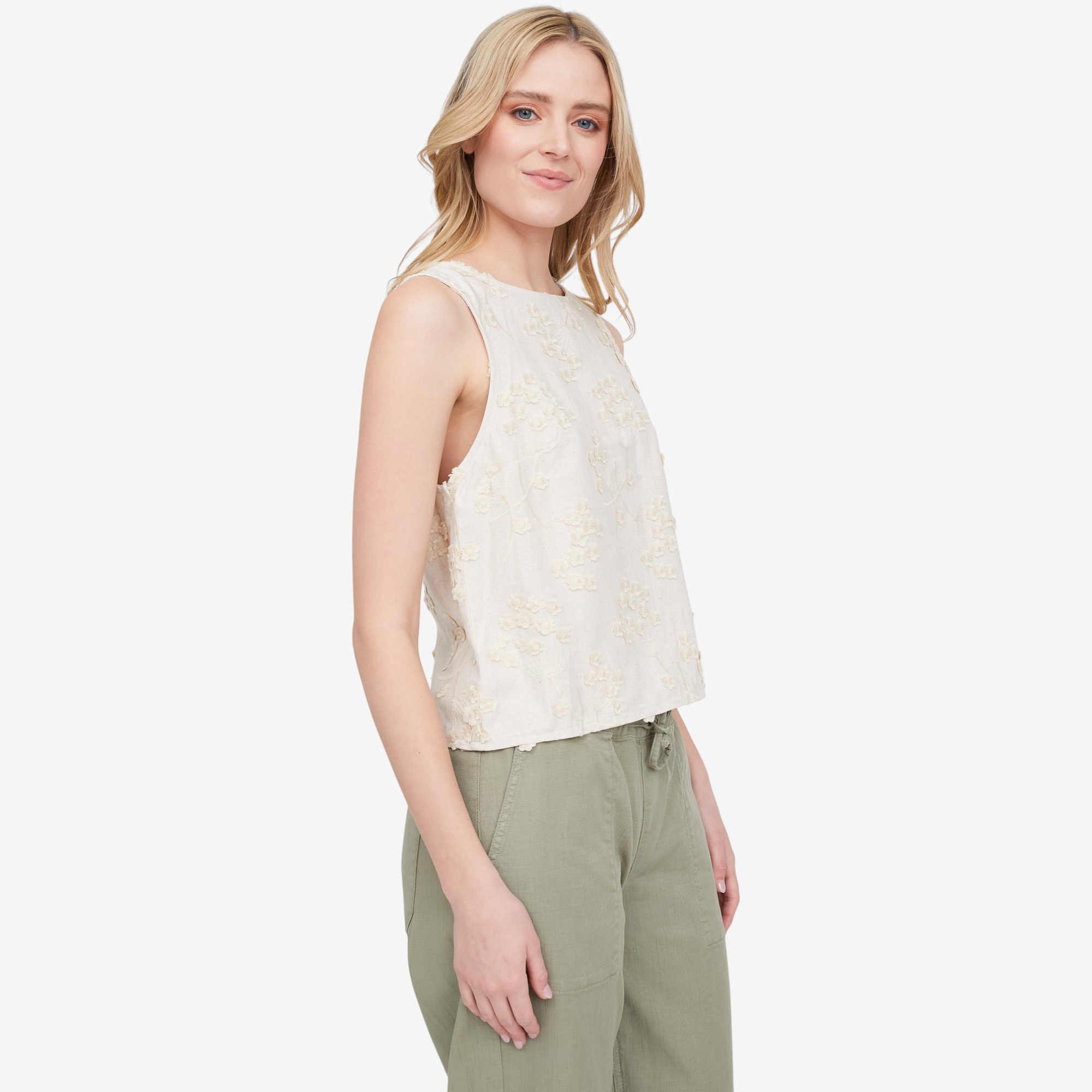 Apricot Dandelion Embroidered Linen Top - TSC.ca
