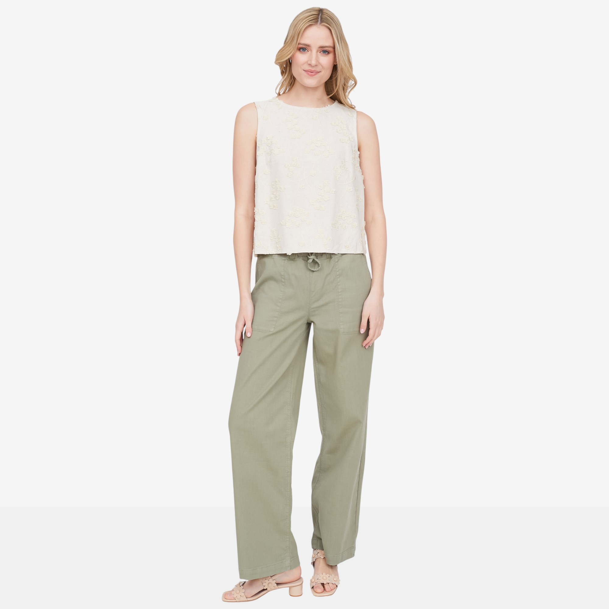 Apricot Dandelion Embroidered Linen Top - TSC.ca