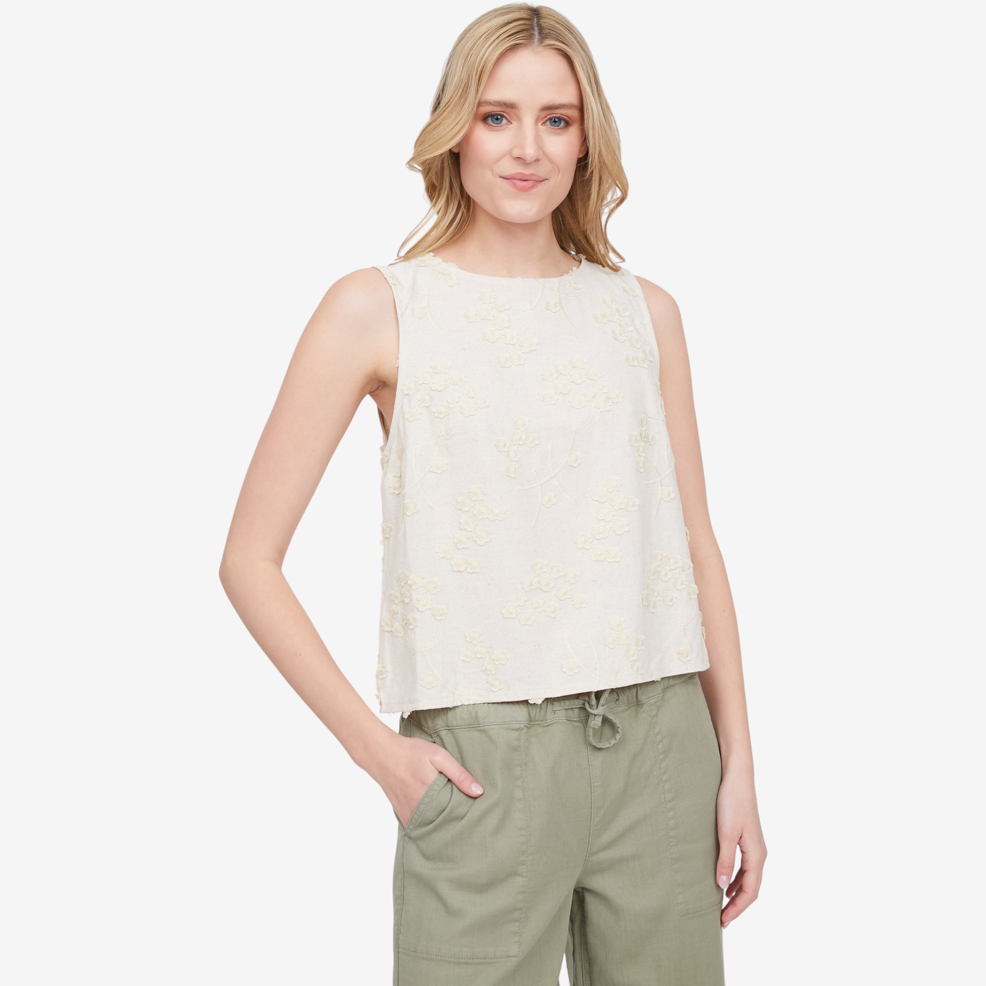 Apricot Dandelion Embroidered Linen Top - TSC.ca