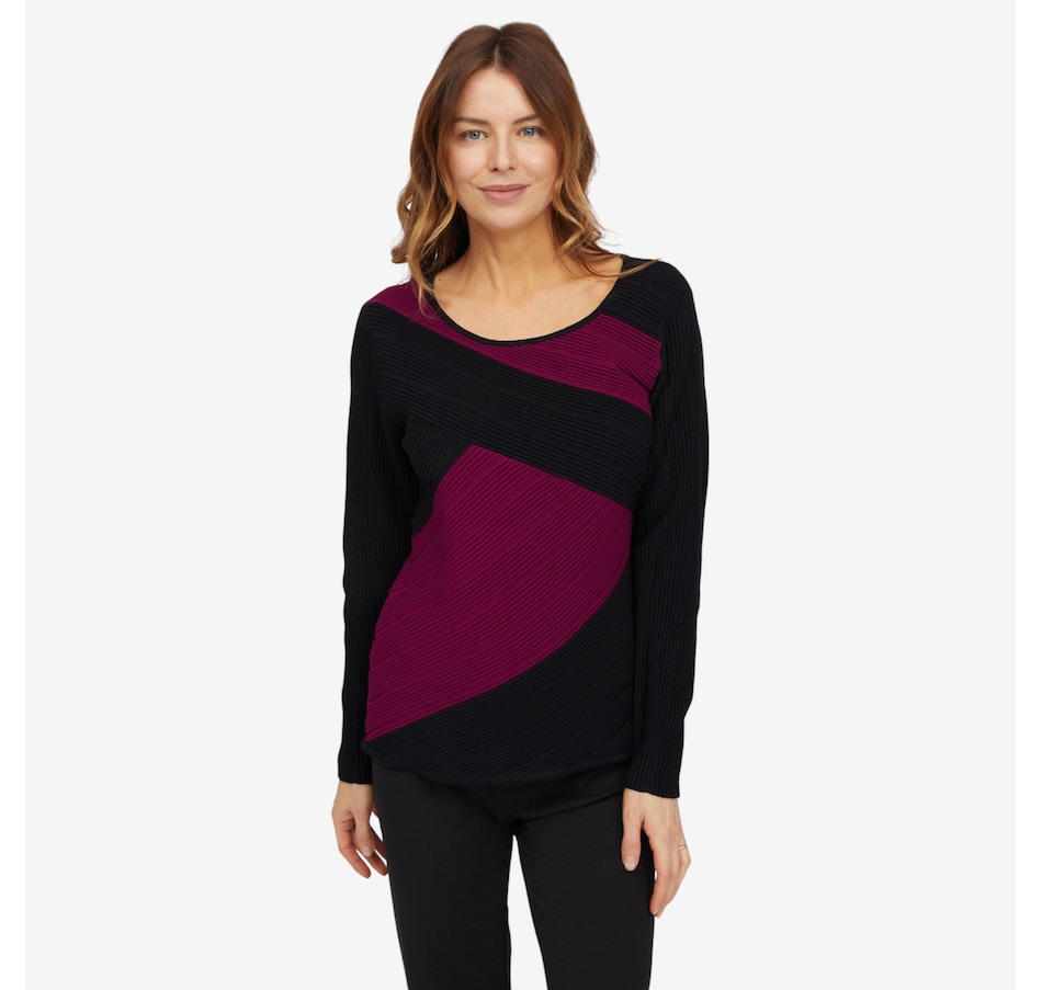 Image 104786_BKBE.jpg, Product 104-786 / Price $44.99, Nina Leonard Scoop Neck Long Sleeve Colourblock Sweater from Nina Leonard on TSC.ca's Fashion department