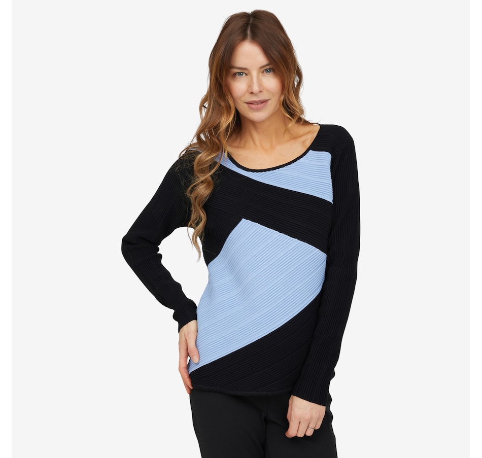 Image 104786_BKBU.jpg, Product 104-786 / Price $44.99, Nina Leonard Scoop Neck Long Sleeve Colourblock Sweater from Nina Leonard on TSC.ca's Fashion department