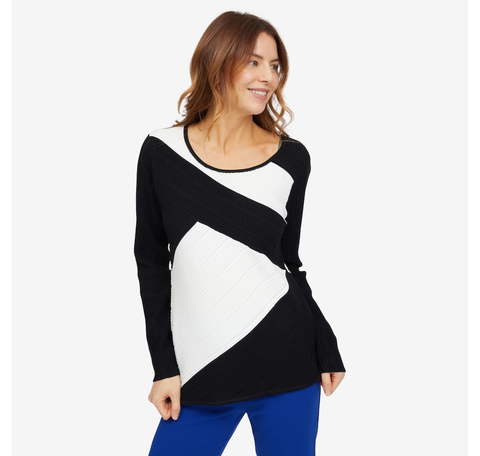 Image 104786_BKIV.jpg, Product 104-786 / Price $44.99, Nina Leonard Scoop Neck Long Sleeve Colourblock Sweater from Nina Leonard on TSC.ca's Fashion department