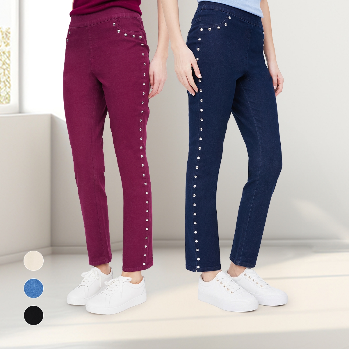 Nina Leonard Stretch Denim Pant with Stud Detailing - TSC.ca