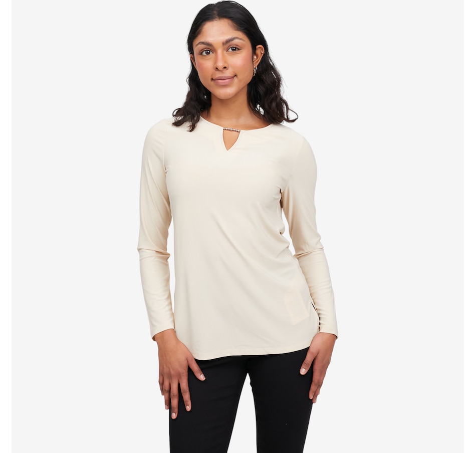 Image 104791_STN.jpg, Product 104-791 / Price $44.99, Nina Leonard Long Sleeve Notch Top from Nina Leonard on TSC.ca's Fashion department