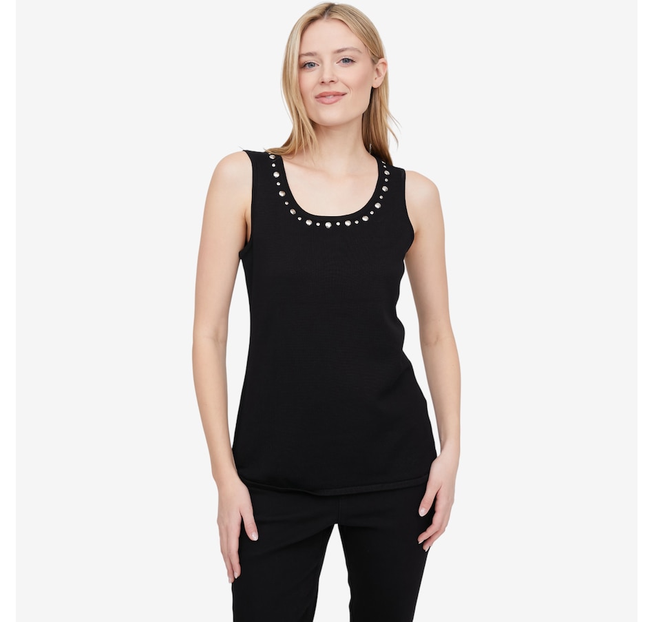 Image 104792_BLK.jpg, Product 104-792 / Price $39.99, Nina Leonard Scoop Neck Sleeveless Knit Tank from Nina Leonard on TSC.ca's Fashion department