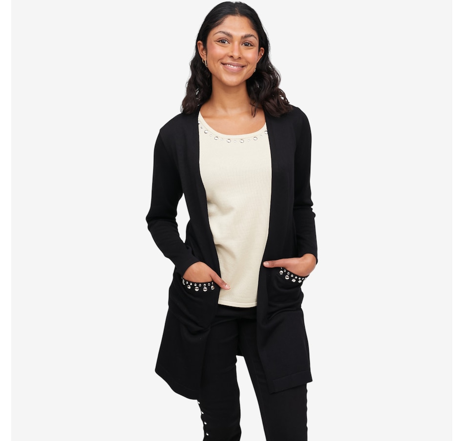 Image 104793_BLK.jpg, Product 104-793 / Price $59.99, Nina Leonard Long Sleeve Cardigan with Front Pockets from Nina Leonard on TSC.ca's Fashion department