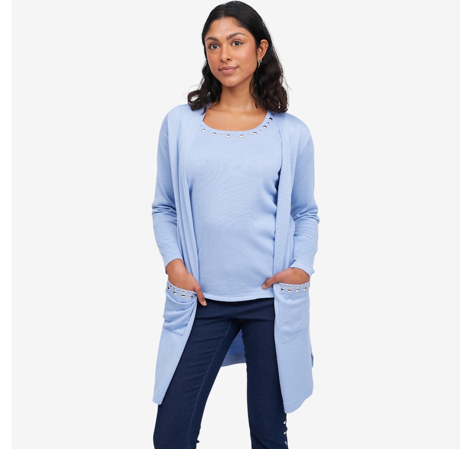 Image 104793_LTB.jpg, Product 104-793 / Price $59.99, Nina Leonard Long Sleeve Cardigan with Front Pockets from Nina Leonard on TSC.ca's Fashion department
