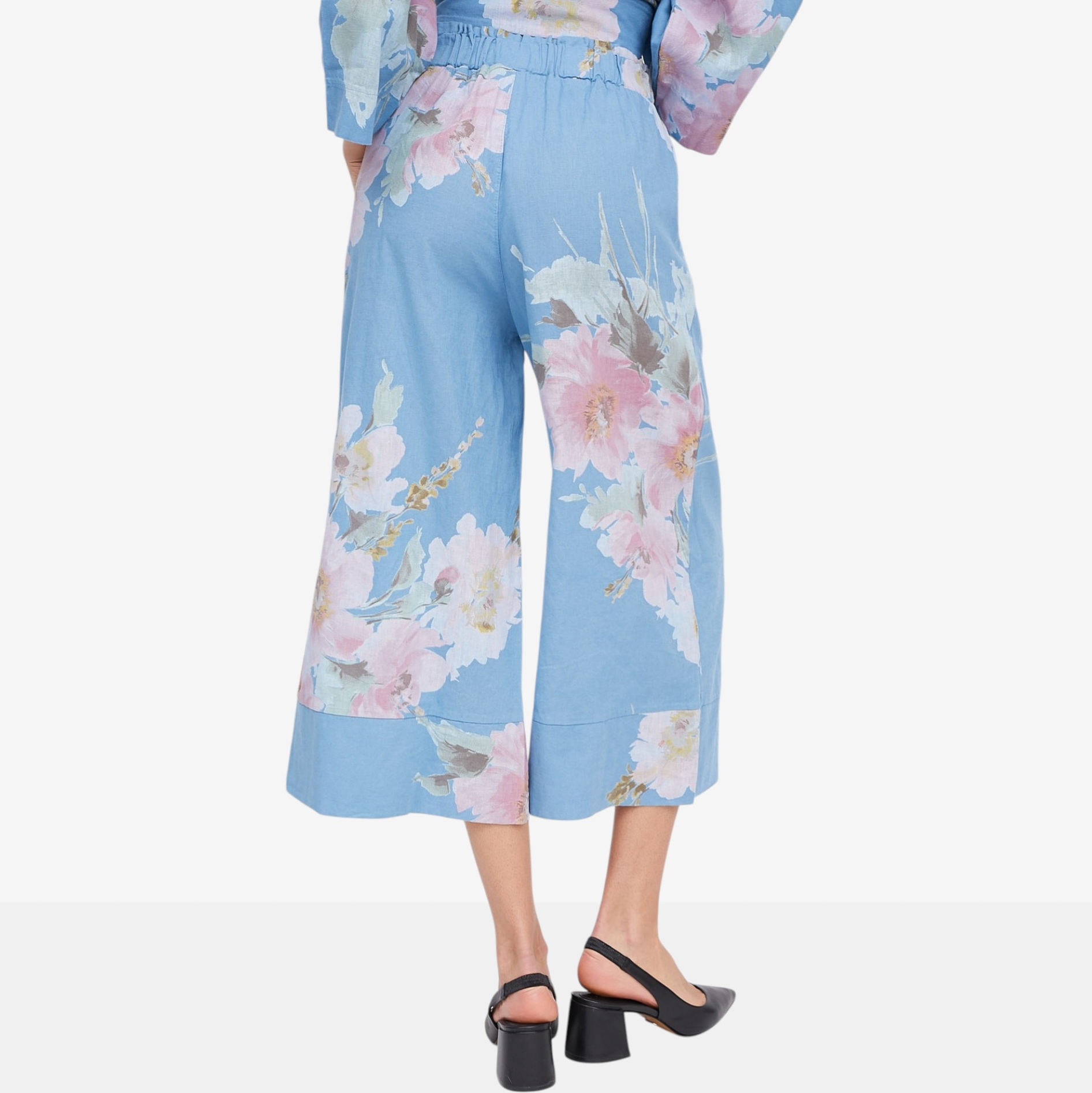 M Made In Italy Floral Pull On Wide Leg Pant with Large Cuff and