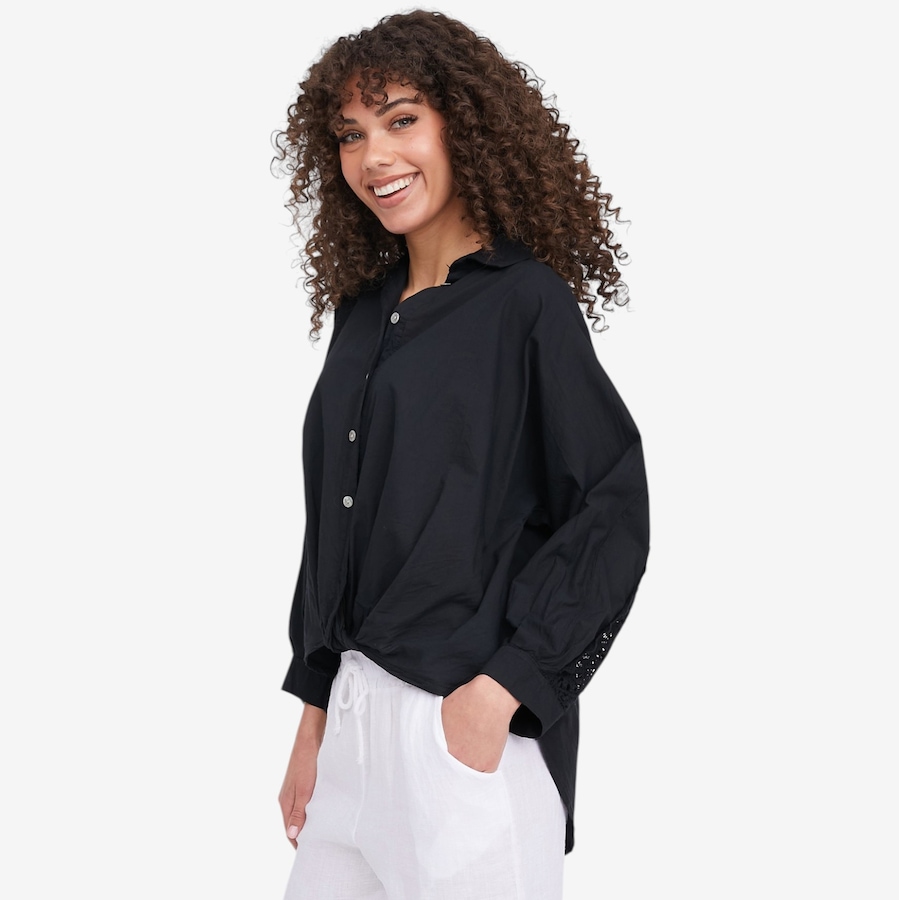 Image 104806_ALTMORE1.jpg, Product 104-806 / Price $64.88, M Made In Italy Button Down Shirt with Twisted Front Hemline and Crochet Back Detail from M Made in Italy on TSC.ca's Fashion department