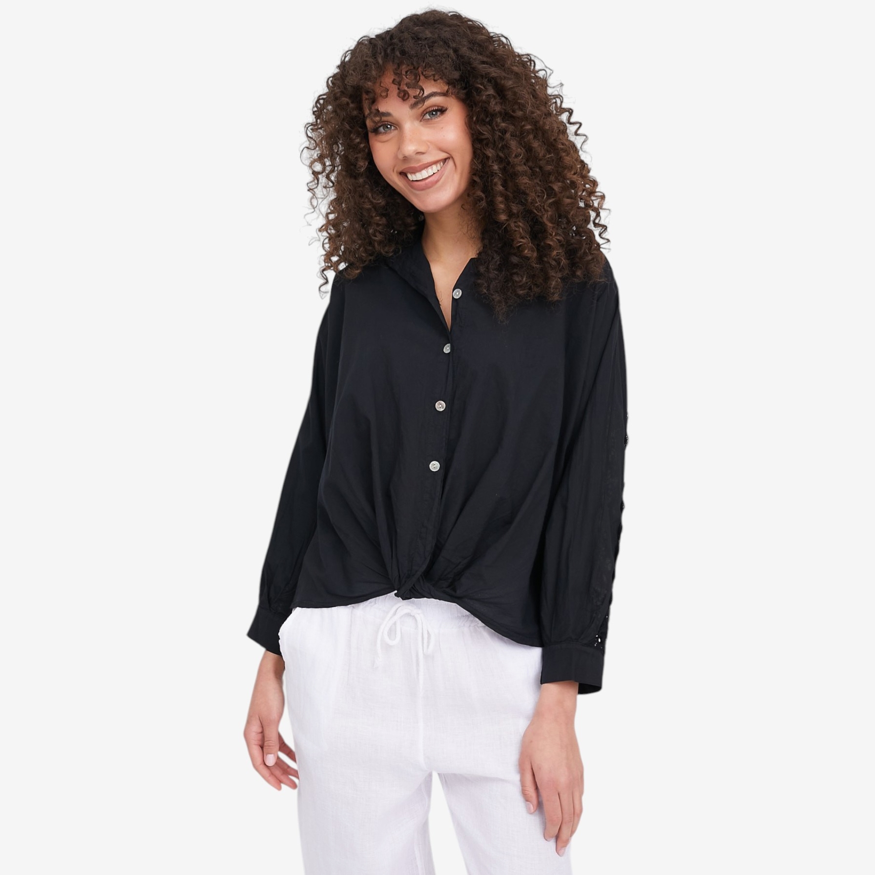 M Made In Italy Button Down Shirt with Twisted Front Hemline and