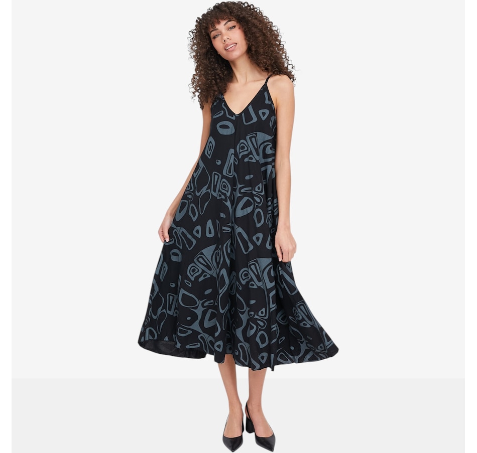 Image 104808_BLK.jpg, Product 104-808 / Price $120.00, M Made In Italy Printed Maxi Dress V-Neckline from M Made in Italy on TSC.ca's Fashion department