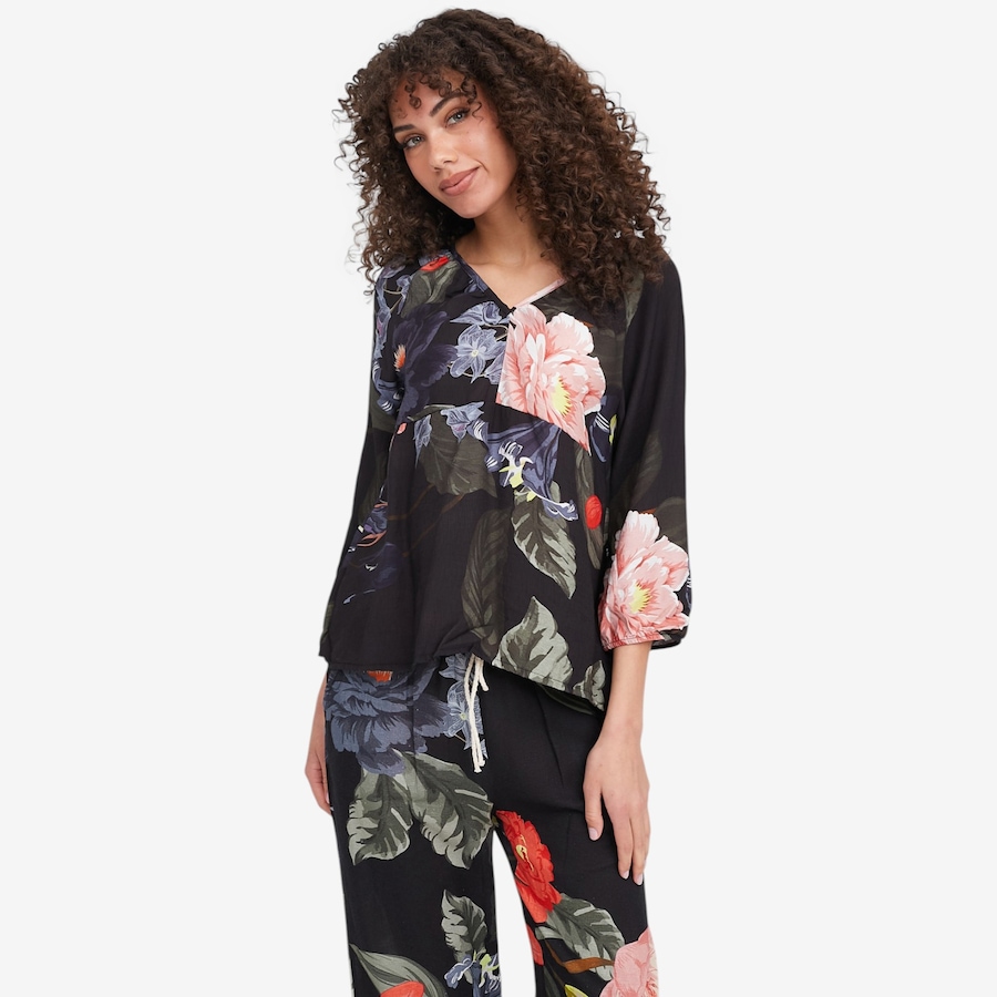 Image 104813_BKBSM.jpg, Product 104-813 / Price $39.88, M Made In Italy Floral Print V-Neck Top with 3/4 Length Puff Sleeves from M Made in Italy on TSC.ca's Fashion department