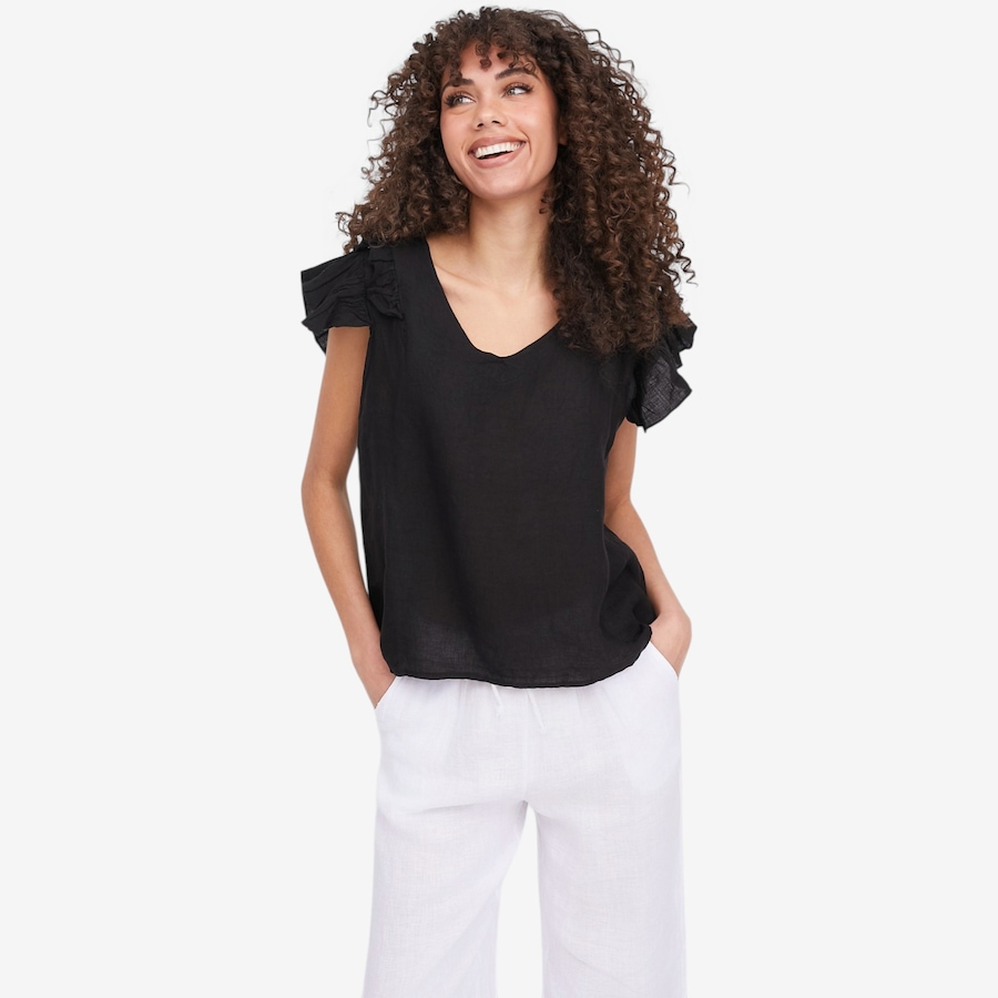 Image 104815_BLK.jpg, Product 104-815 / Price $44.88, M Made In Italy V-Neck Top with Ruffled Cap Sleeves from M Made in Italy on TSC.ca's Fashion department
