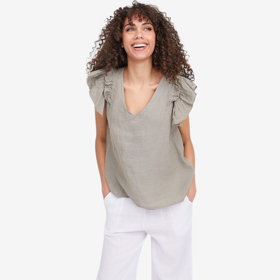 Image 104815_TRU.jpg, Product 104-815 / Price $44.88, M Made In Italy V-Neck Top with Ruffled Cap Sleeves from M Made in Italy on TSC.ca's Fashion department