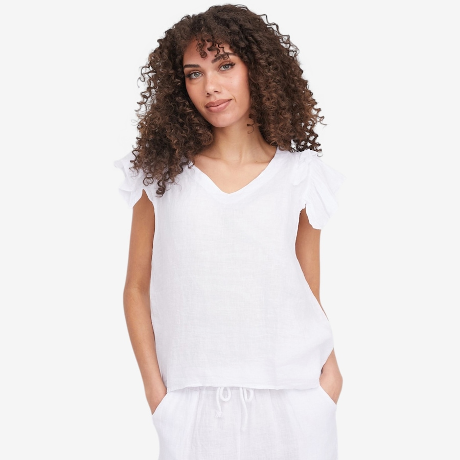Image 104815_WHT.jpg, Product 104-815 / Price $44.88, M Made In Italy V-Neck Top with Ruffled Cap Sleeves from M Made in Italy on TSC.ca's Fashion department