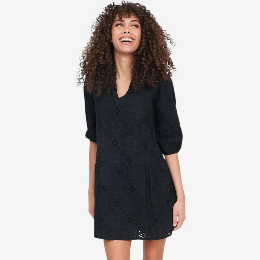Image 104817_BLK.jpg, Product 104-817 / Price $49.88, M Made In Italy Embroidered V-Neck Dress with 3/4 Length Puff Sleeves from M Made in Italy on TSC.ca's Fashion department