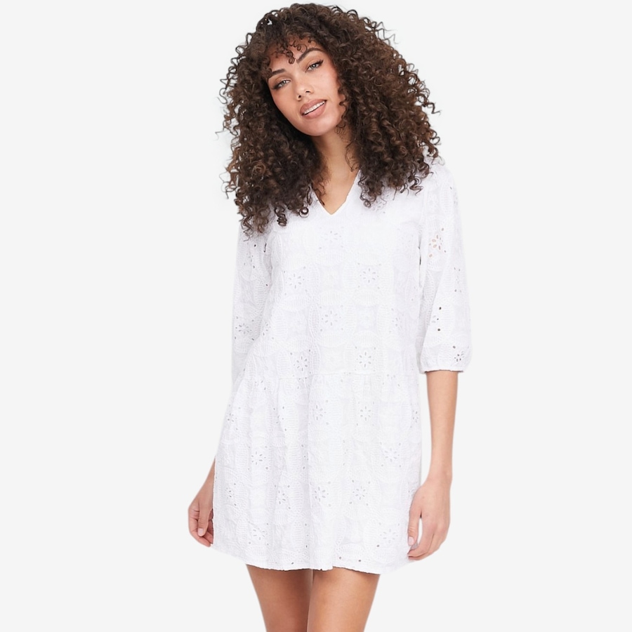 Image 104817_WHT.jpg, Product 104-817 / Price $49.88, M Made In Italy Embroidered V-Neck Dress with 3/4 Length Puff Sleeves from M Made in Italy on TSC.ca's Fashion department