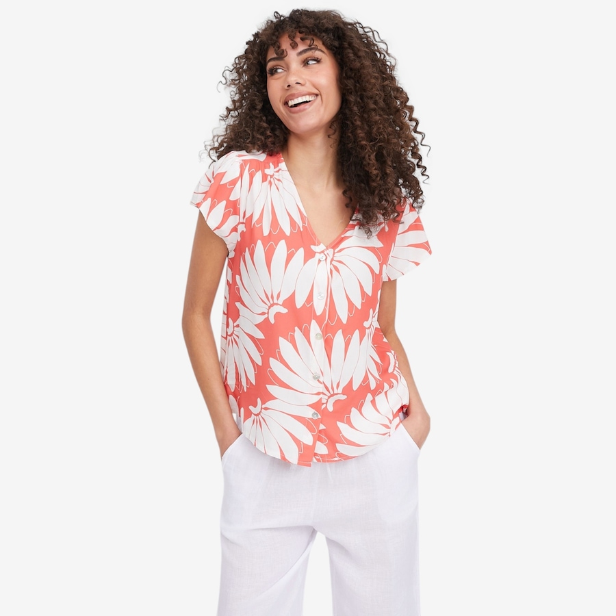 Image 104818_SSE.jpg, Product 104-818 / Price $44.88, M Made In Italy Printed V-Neck Button Down Shirt with Flutter Cap Sleeves from M Made in Italy on TSC.ca's Fashion department
