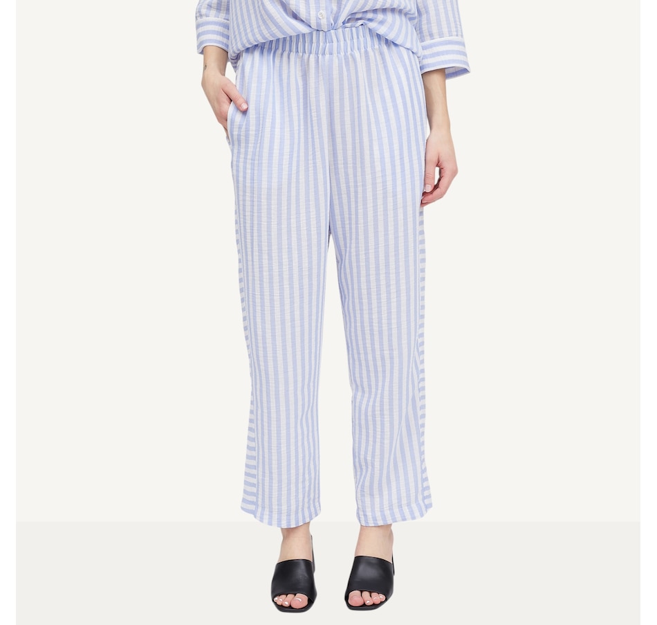 Image 104824_CHAEU.jpg, Product 104-824 / Price $69.99, Kim & Co. Striped Linen Feel Ankle Length Relaxed Pant from Kim & Co. on TSC.ca's Fashion department