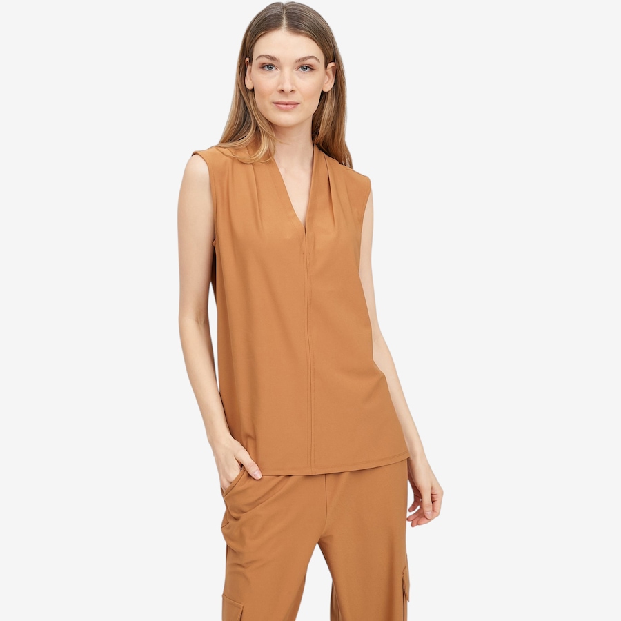 Image 104851_NUG.jpg, Product 104-851 / Price $29.33, Wynne Style Luxe Crepe Sharp V-Neck Sleeveless Top from Wynnelayers on TSC.ca's Fashion department