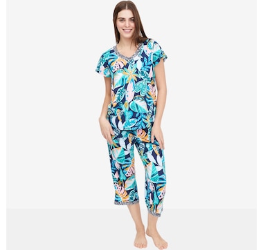Cuddl Duds Cool &amp; Airy Print V-neck &amp; Capri Pj Set