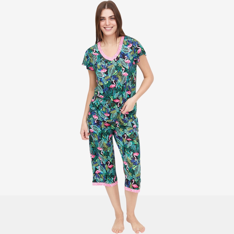 Image 104969_FLGPL.jpg, Product 104-969 / Price $60.00, Cuddl Duds Petite Cool and Airy Print V-Neck and Capri PJ Set from Cuddl Duds on TSC.ca's Fashion department