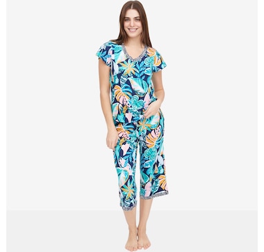 Cuddl Duds Petite Cool and Airy Print V-Neck and Capri PJ Set