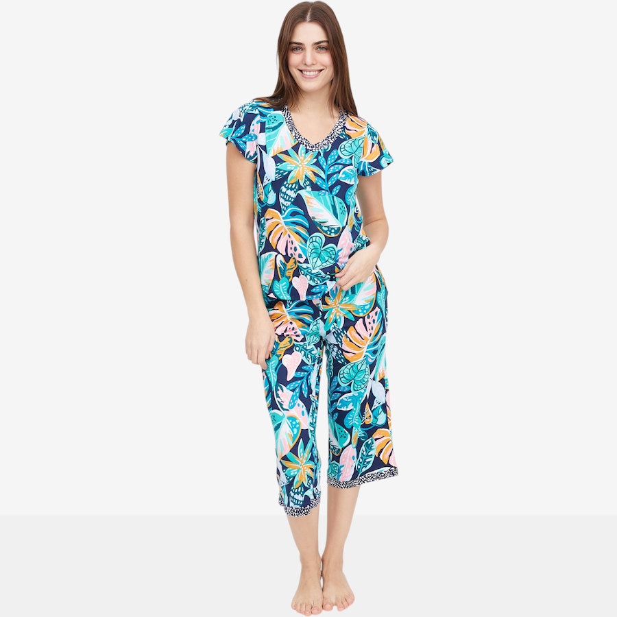 Image 104969_TRPLV.jpg, Product 104-969 / Price $60.00, Cuddl Duds Petite Cool and Airy Print V-Neck and Capri PJ Set from Cuddl Duds on TSC.ca's Fashion department