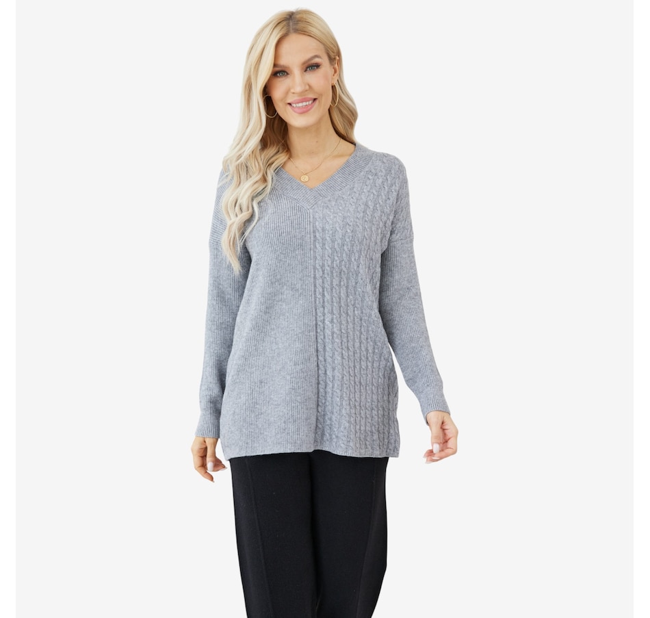 Image 104980_GRY.jpg, Product 104-980 / Price $54.88, Orange Fashion Village Sade Elegance V-Neck Sweater from Orange Fashion Village on TSC.ca's Fashion department