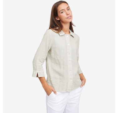 claudia ev 3/4 Sleeve Button Front Blouse With Embroidery