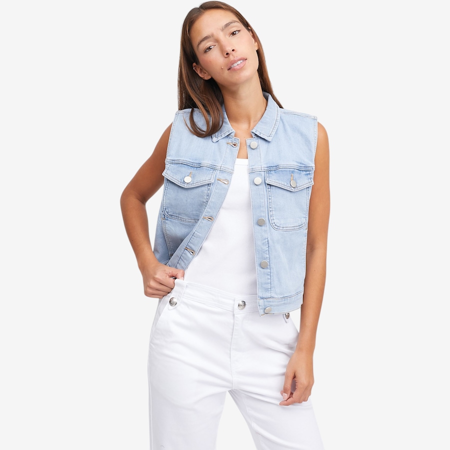 Image 105111_DTSKY.jpg, Product 105-111 / Price $90.00, claudia ev Sleeveless Denim Vest from claudia ev on TSC.ca's Fashion department