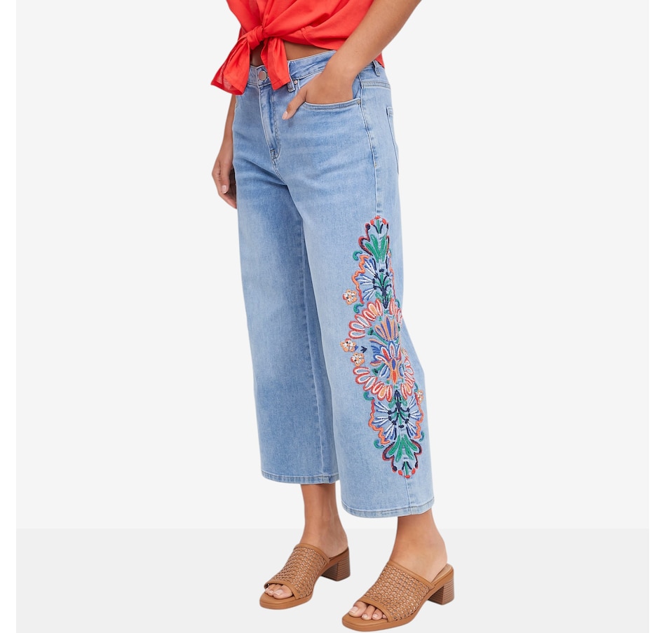Image 105122_DEBLU.jpg, Product 105-122 / Price $110.00, claudia ev Wide Crop Jeans with Embellishments from claudia ev on TSC.ca's Fashion department