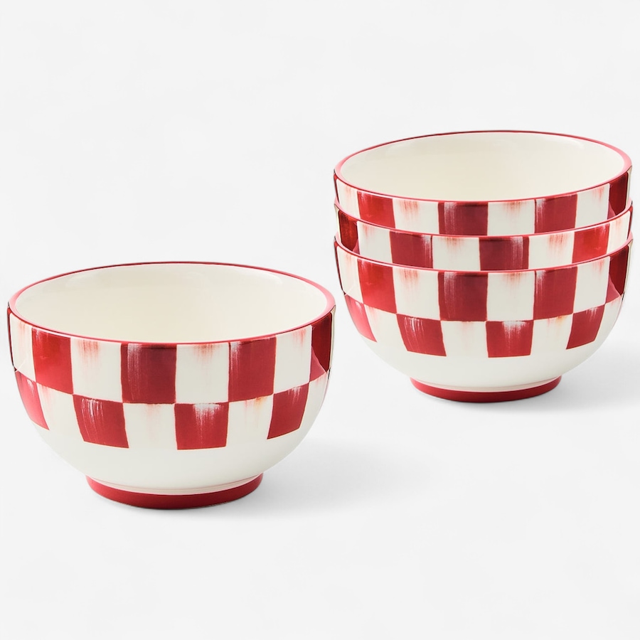 Image 105417.jpg, Product 105-417 / Price $120.00, MacKenzie-Childs Cherry Check Breakfast Bowls (set of 4) from MacKenzie Childs on TSC.ca's Kitchen department