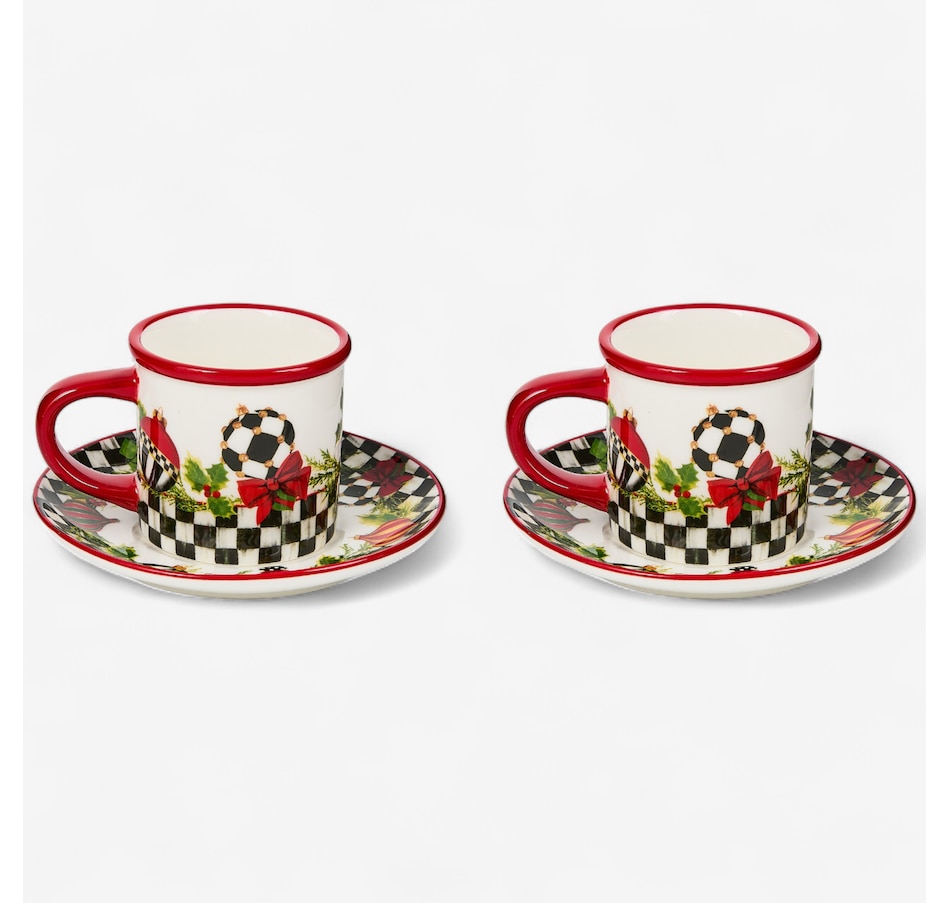 Image 105422.jpg, Product 105-422 / Price $102.00, MacKenzie-Childs Deck the Halls Espresso Cup and Saucer (Set of 2) from MacKenzie Childs on TSC.ca's Kitchen department