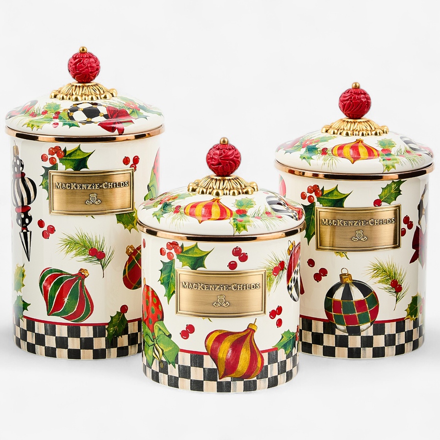 Image 105425.jpg, Product 105-425 / Price $470.00, MacKenzie-Childs Deck the Halls Canister (Set of 3) from MacKenzie Childs on TSC.ca's Kitchen department