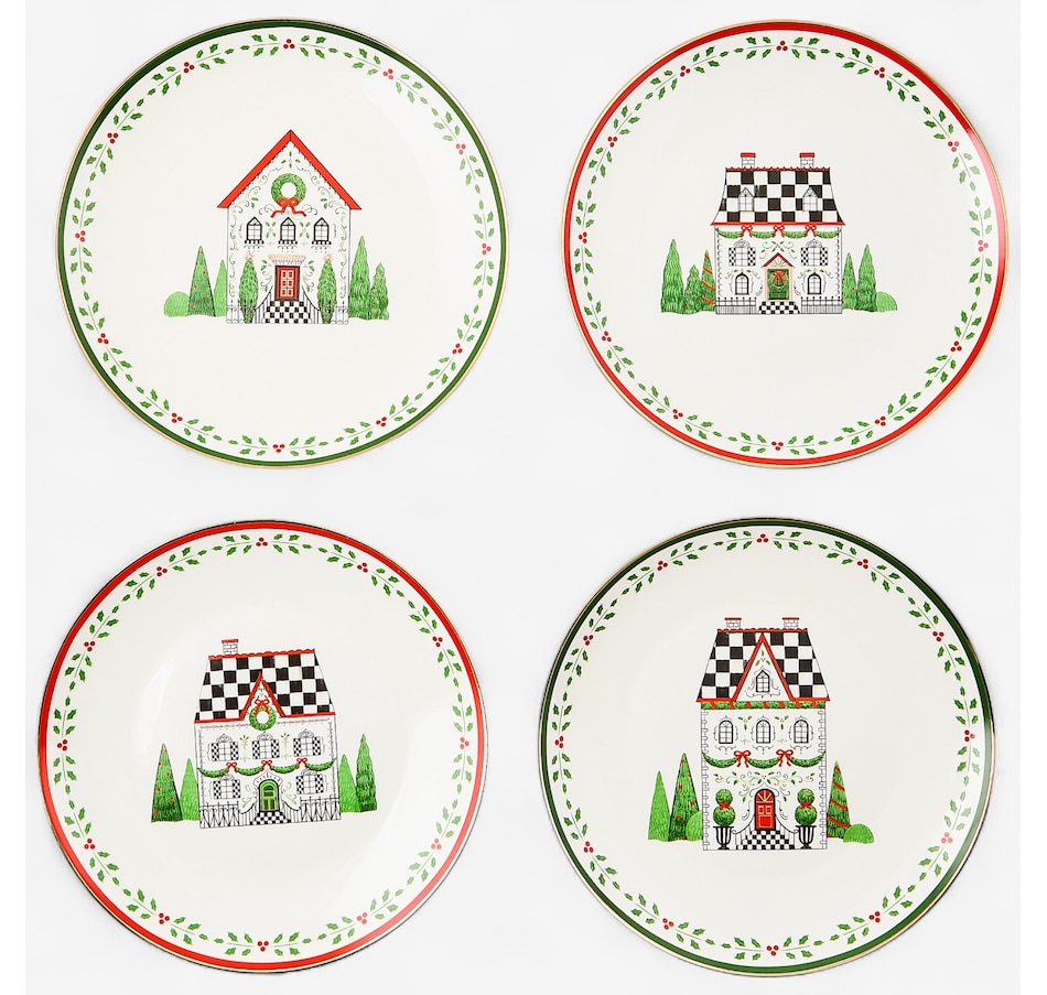 Image 105432.jpg, Product 105-432 / Price $179.00, MacKenzie-Childs Holly Village Ceramic Dessert Plates (Set of 4) from MacKenzie Childs on TSC.ca's Kitchen department