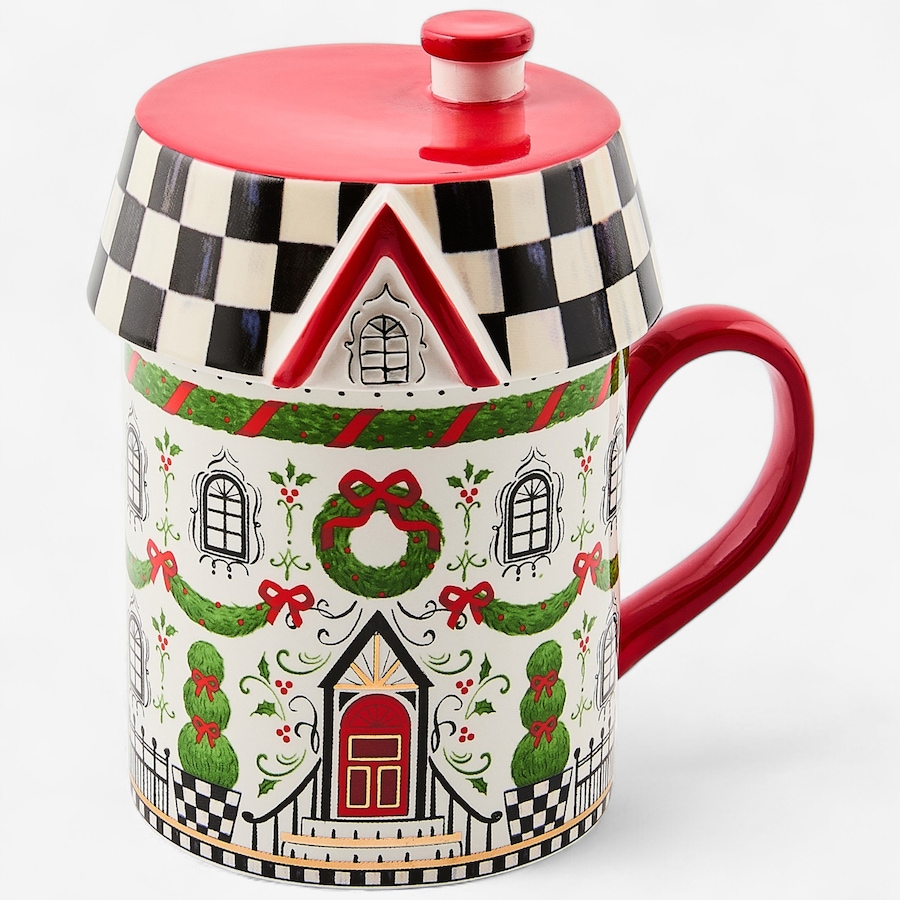Image 105433.jpg, Product 105-433 / Price $89.99, MacKenzie-Childs Holly Village Ceramic Lidded Mug from MacKenzie Childs on TSC.ca's Kitchen department