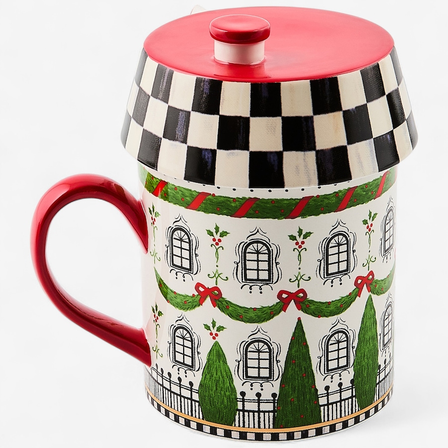 Image 105433_ALTMORE2.jpg, Product 105-433 / Price $89.99, MacKenzie-Childs Holly Village Ceramic Lidded Mug from MacKenzie Childs on TSC.ca's Kitchen department