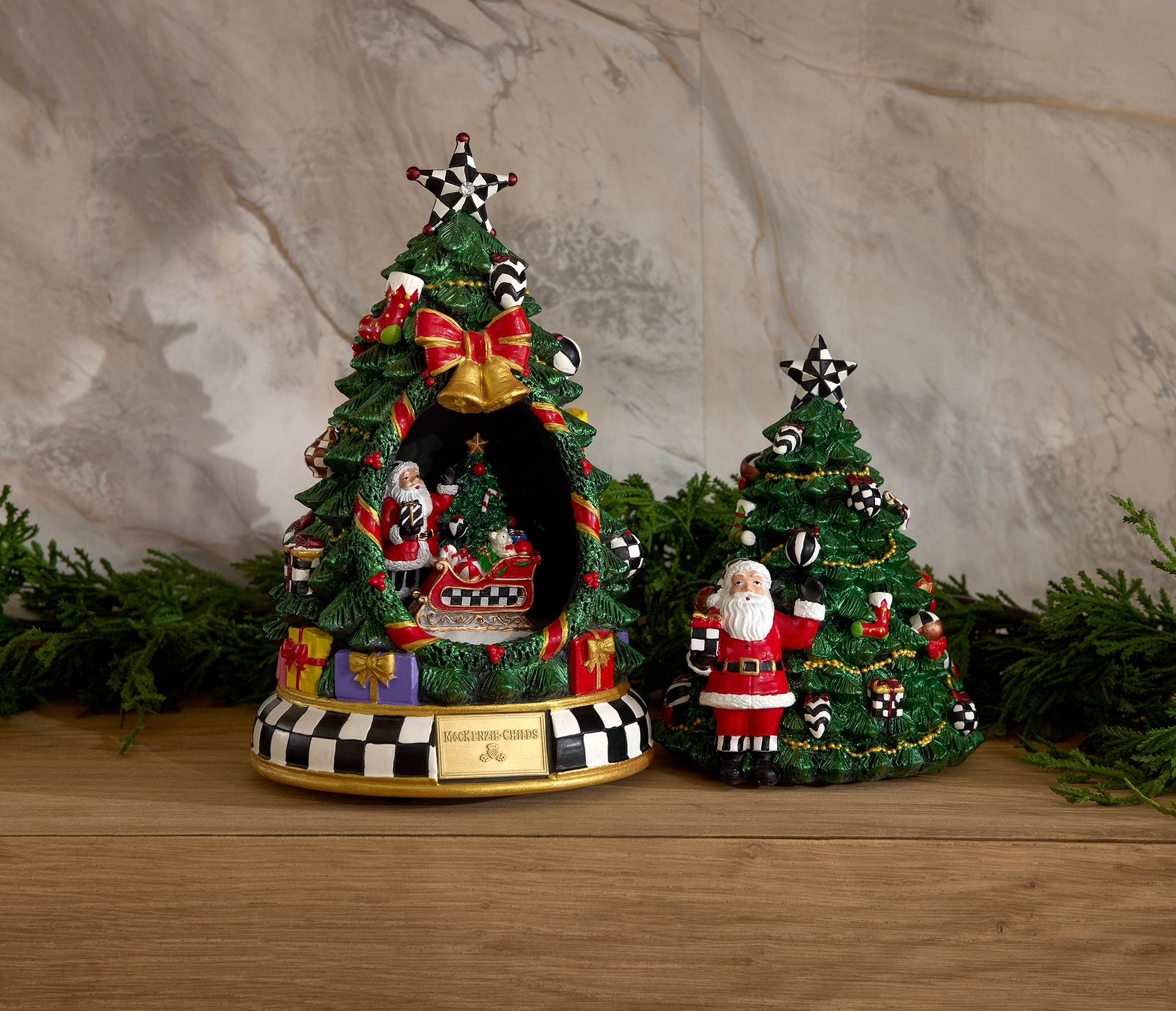 MacKenzie-Childs Courtly Christmas Tree and Santa Musical Display