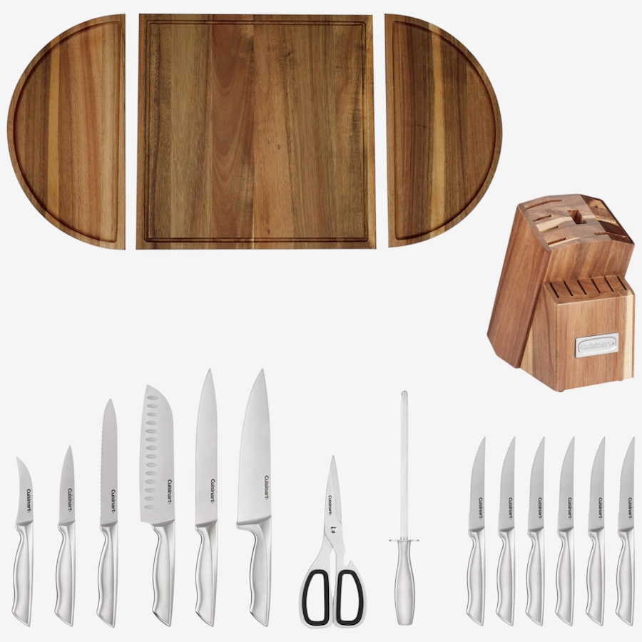 Image 105544.jpg, Product 105-544 / Price $299.99, Cuisinart 15-Piece Stainless Steel Knife Block Set and Acacia Wood Mini Oval Cutting Board Set from Cuisinart on TSC.ca's Kitchen department