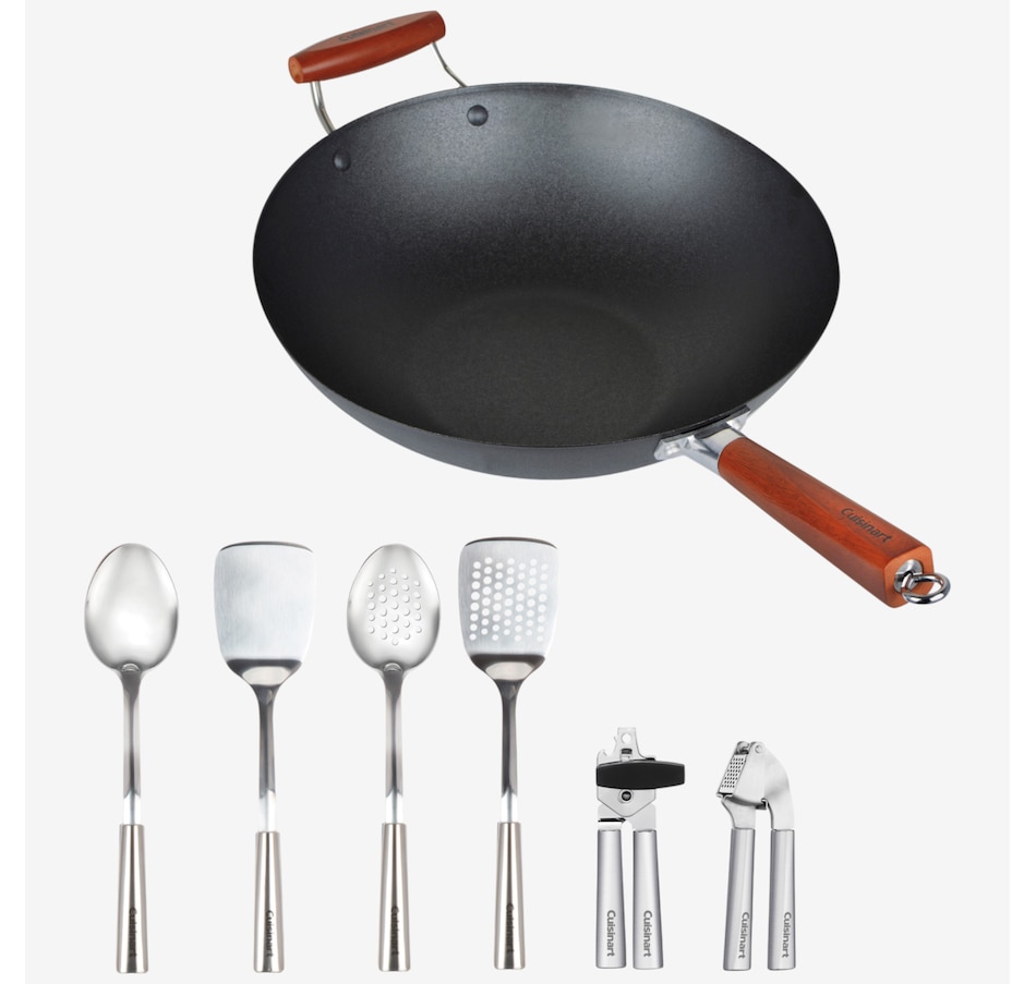 Image 105546.jpg, Product 105-546 / Price $129.99, Cuisinart 14" Pre-Seasoned Steel Wok with Helper Handle plus Six-Piece Fusion Pro Stainless Steel Kitchen Tool Collection from Cuisinart on TSC.ca's Kitchen department
