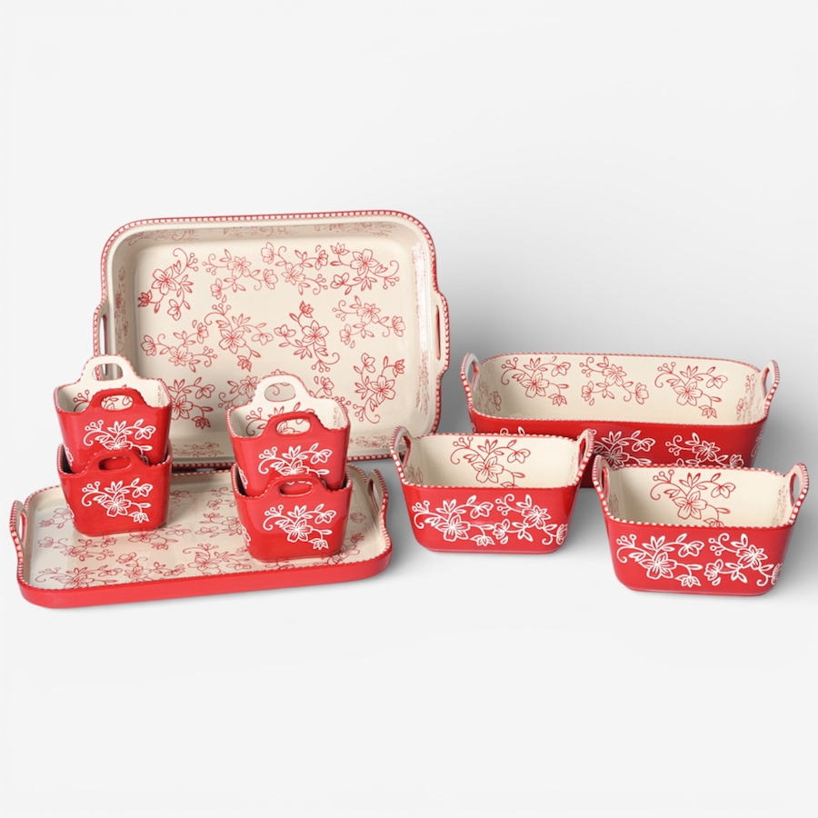 Image 105591_FLRED.jpg, Product 105-591 / Price $89.99, temp-tations 9-Piece Bake Set with Upswept Handles from temp-tations on TSC.ca's Kitchen department