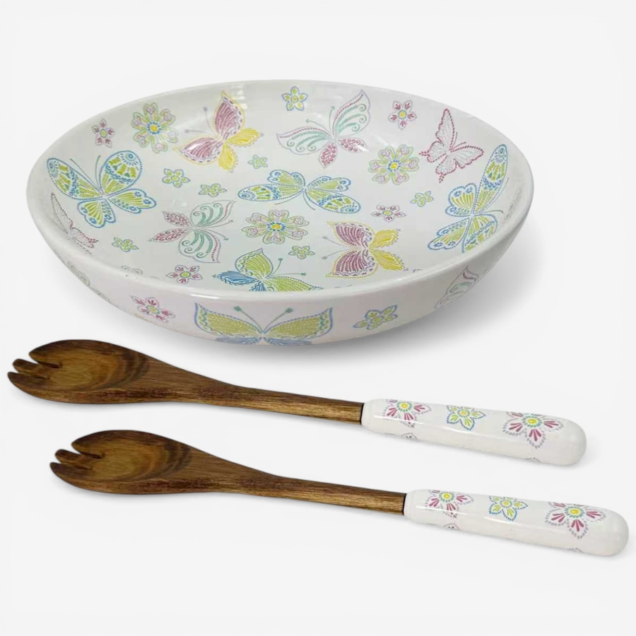 Image 105626_AAFLT.jpg, Product 105-626 / Price $59.99, temp-tations 4-Quart Shallow Serving Bowl with Wood Servers from temp-tations on TSC.ca's Kitchen department