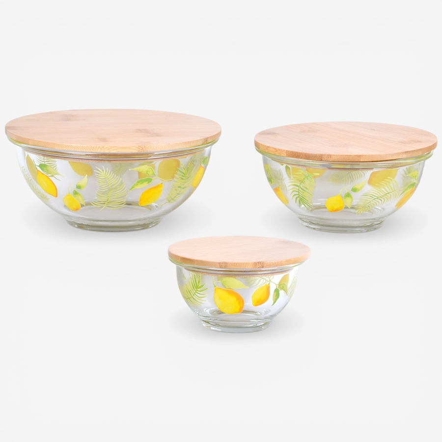 Image 105629_LMNPM.jpg, Product 105-629 / Price $59.99, temp-tations Glass Bowls with Bamboo Lids (set of 3) from temp-tations on TSC.ca's Kitchen department