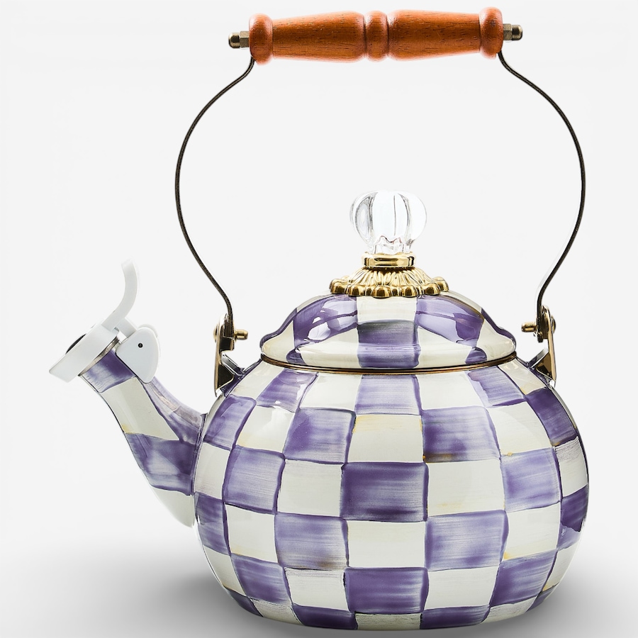 Image 105642.jpg, Product 105-642 / Price $269.99, Mackenzie-Childs Violet Check Whistling Tea Kettle from MacKenzie Childs on TSC.ca's Kitchen department