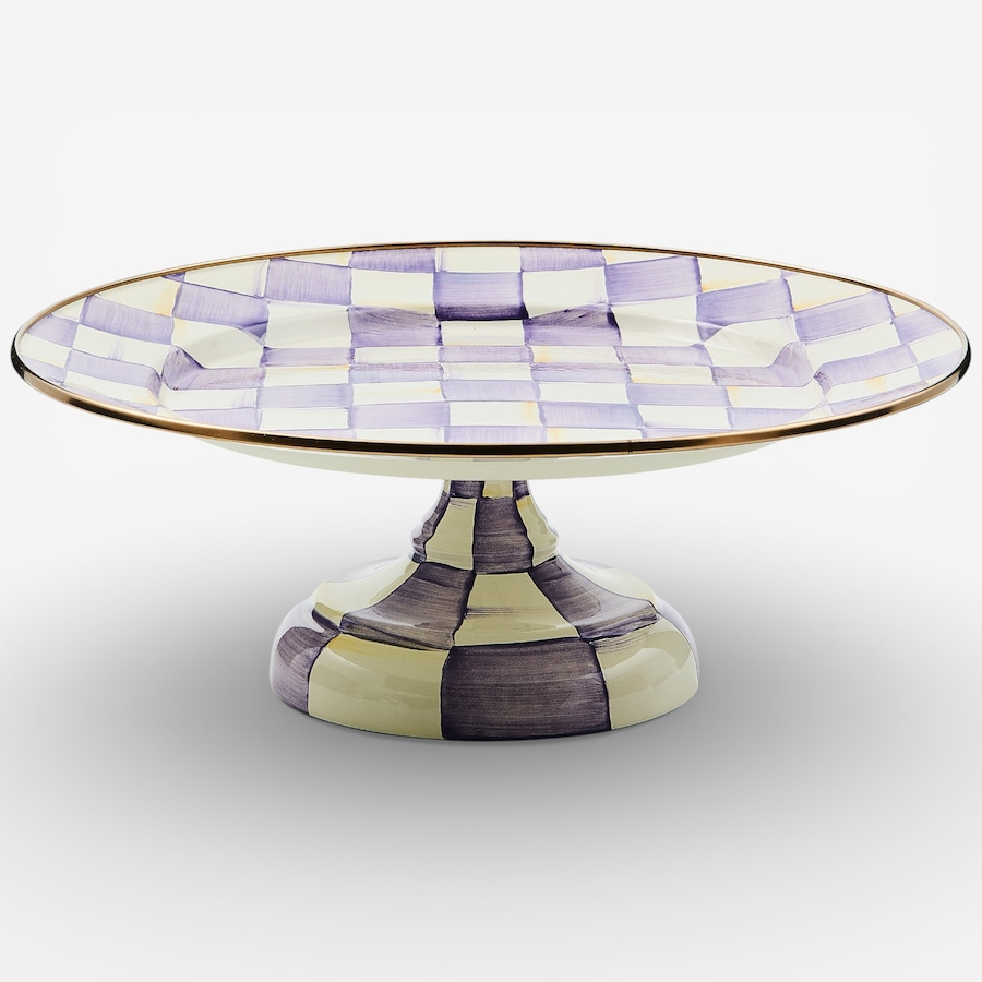 Image 105644.jpg, Product 105-644 / Price $149.00, Mackenzie-Childs Violet Check Small Pedestal Platter from MacKenzie Childs on TSC.ca's Kitchen department
