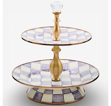 Mackenzie-Childs Violet Check Two-Tier Sweet Stand