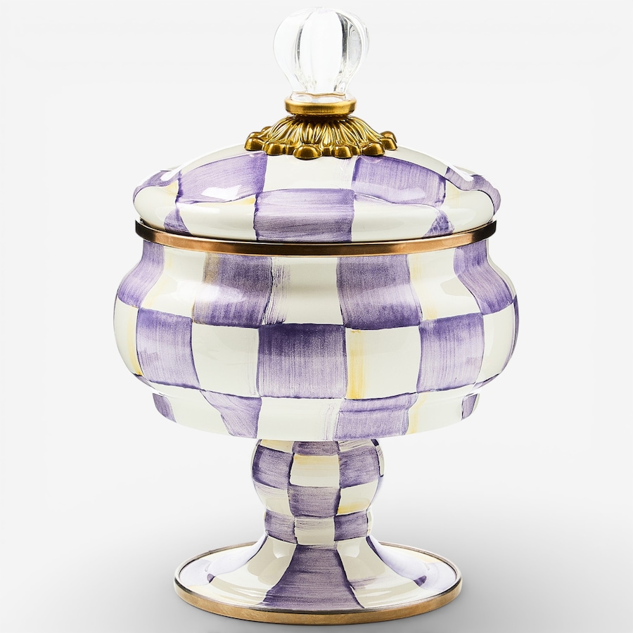 Image 105651.jpg, Product 105-651 / Price $190.00, Mackenzie-Childs Violet Check Curiosity Pot from MacKenzie Childs on TSC.ca's Kitchen department